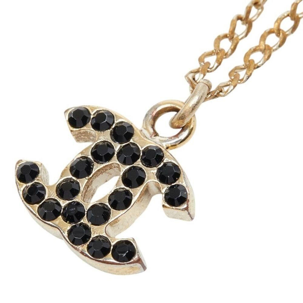 Chanel 07V CC Logo Necklace Gold Black Plated Rhinestone
